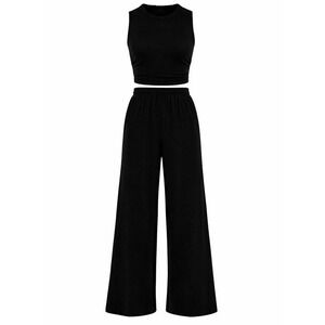 OQQ 2 Piece Ribbed Lounge Set Black Tank Top Wide Leg Pants M NWOT